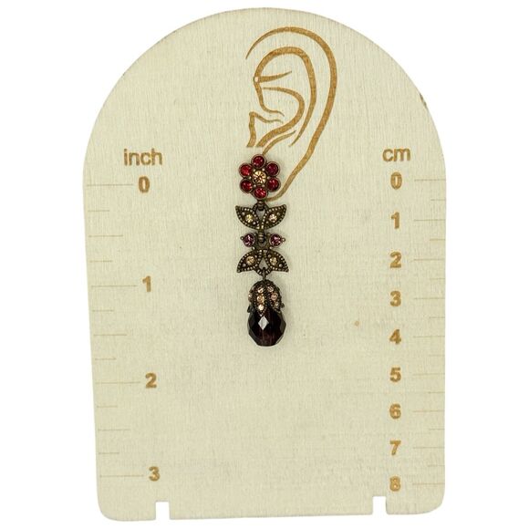 Hobe Red Flower Dangle Drop Earrings 2" Crystal Jewels Of Legendary Splendor - Picture 13 of 13